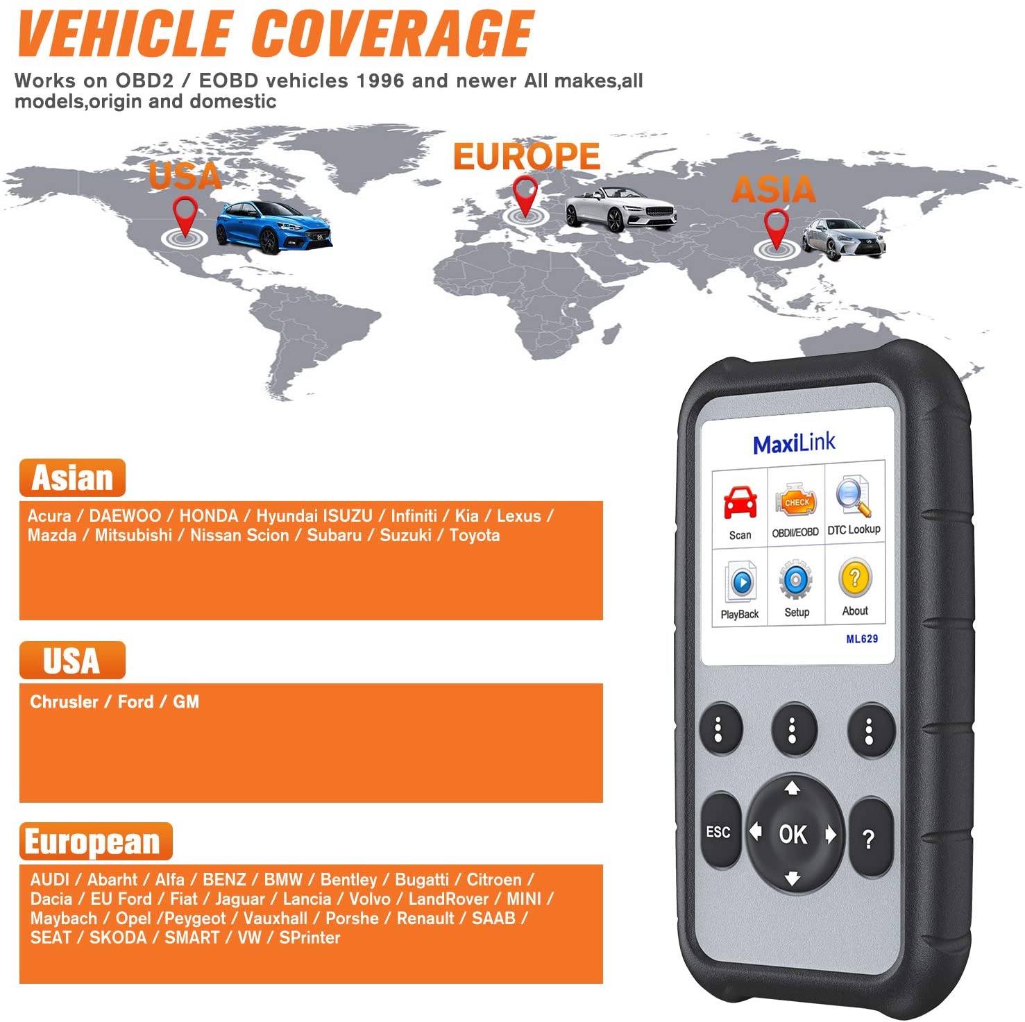 Autel ML629 Vehicle coverage