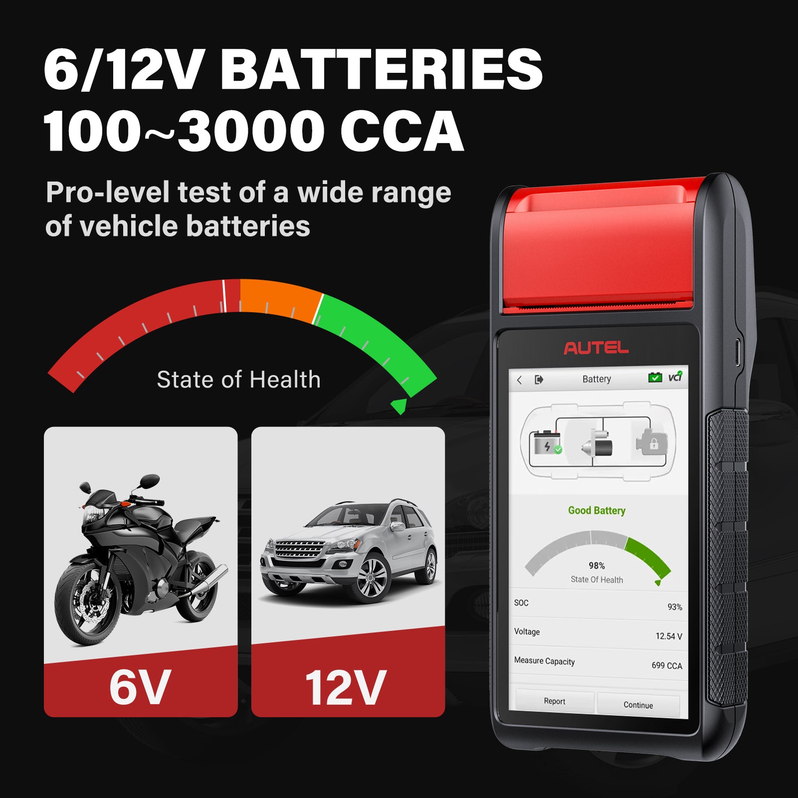 Autel BT608E 6/12V Batteries 100~3000 CCA