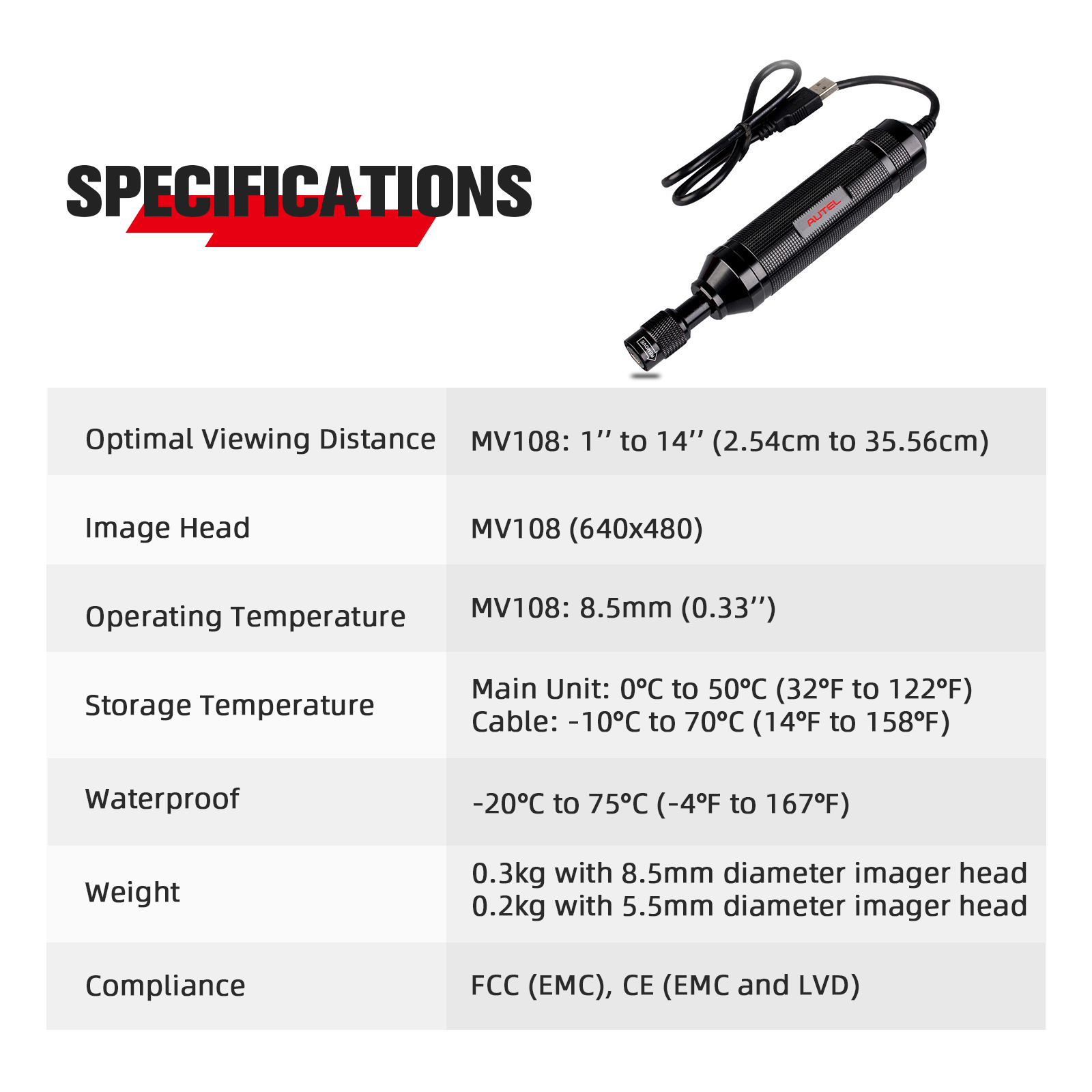 The specifications of Autel MV108S